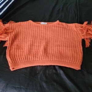 Orange shaggy sleeve sweater